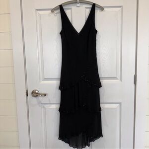 Jones New York silk dress whimsigoth beaded sequins midi fairy grunge Y2K black